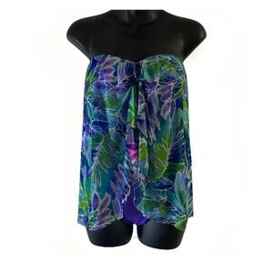 Lauren Ralph Lauren 6 Purple Watercolor Print Flyaway One Piece Swimsuit Coastal